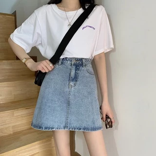 Swan shop 🎗กระโปรงยีนส์เอวสูงทรงเอ🎗 มีสามสี สไตล์เกาหลี สำหรับผู้หญิง พร้อมส่ง