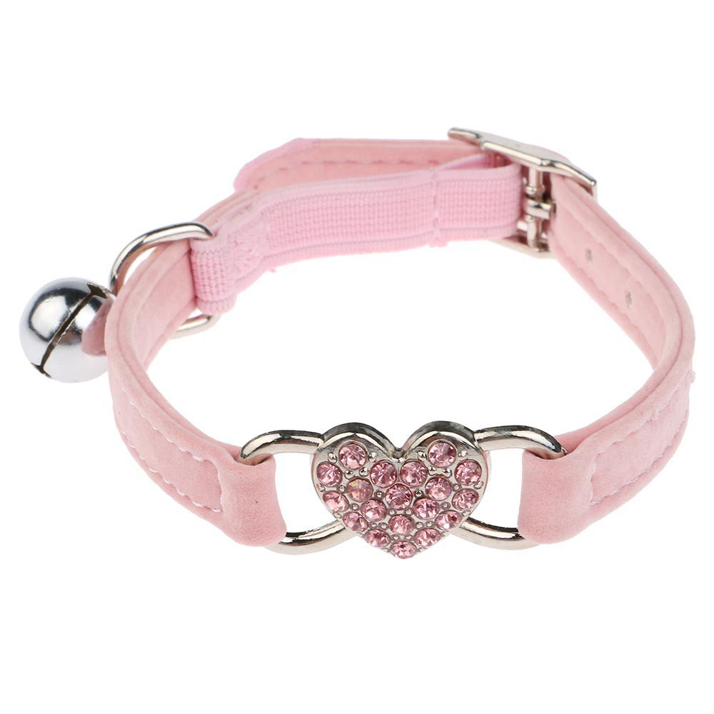 Pink Adjustable Velvet Cat Kitten Neck Collar with Bell
