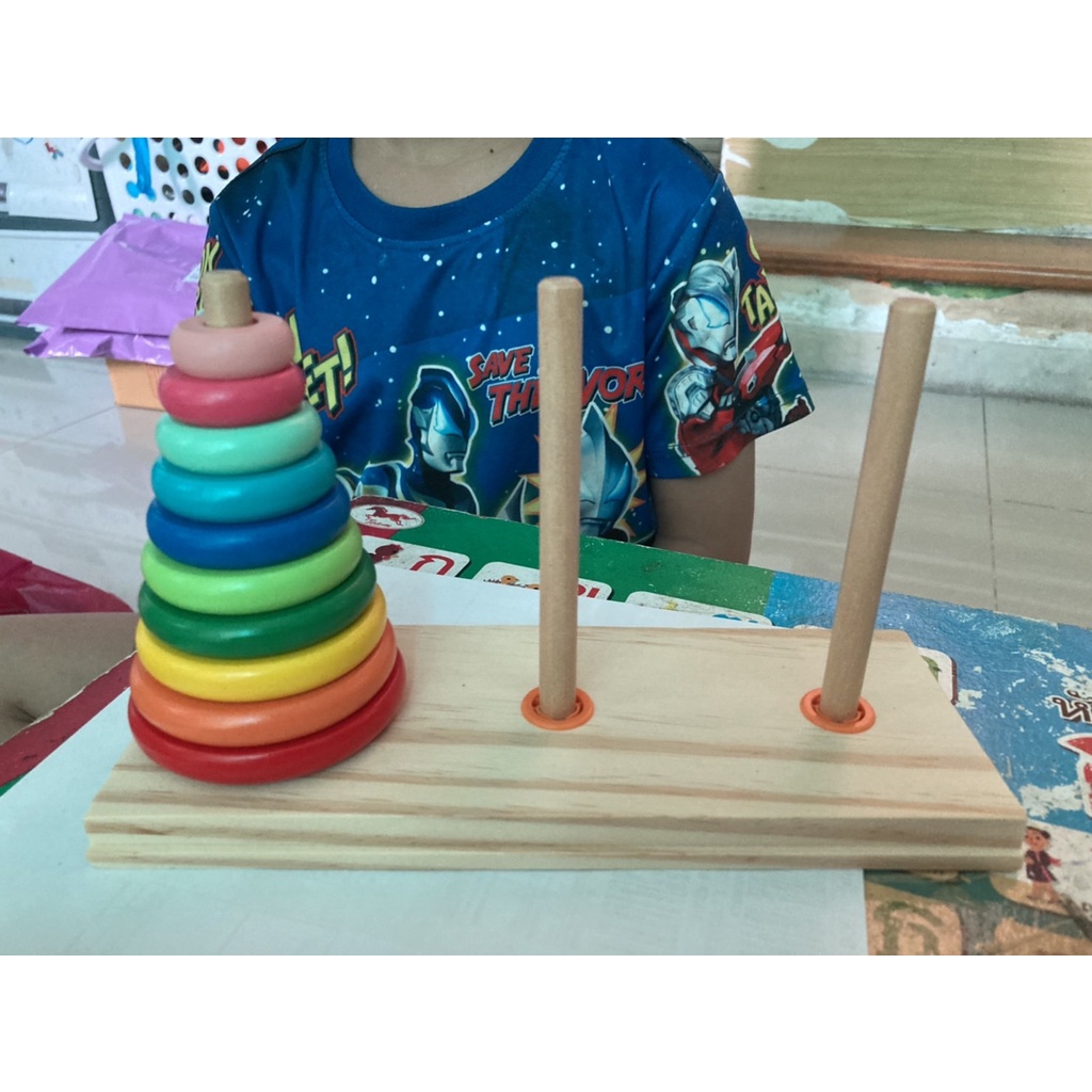 เกมหอคอยฮานอย ของเล่นไม้ หอคอยฮานอย พร้อมจาน 10 ชั้น ของเล่นเสริมทักษะ Tower of Hanoi - รูปที่ 4