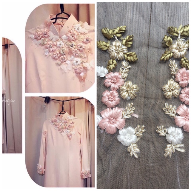 ดอกไม้ปักริบบิ้น ใช้ติด ao dai ชุดแต่งงาน งานแฟชั่น และ ของทํามือ
