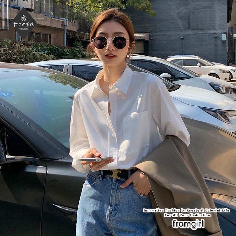 เสื้อเชิ้ตแขนยาว สีพื้น เข้ากับทุกการแต่งกาย แฟชั่นฤดูใบไม้ร่วง สไตล์ ...