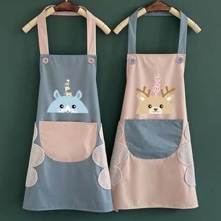 ผ้ากันเปื้อนกันน้ำสองชั้นเช็ดมือได้ ผ้ากันเปื้อนทําอาหาร Cooking Apron มีสไตล์ลายการ์ตูนน่ารัก 80316