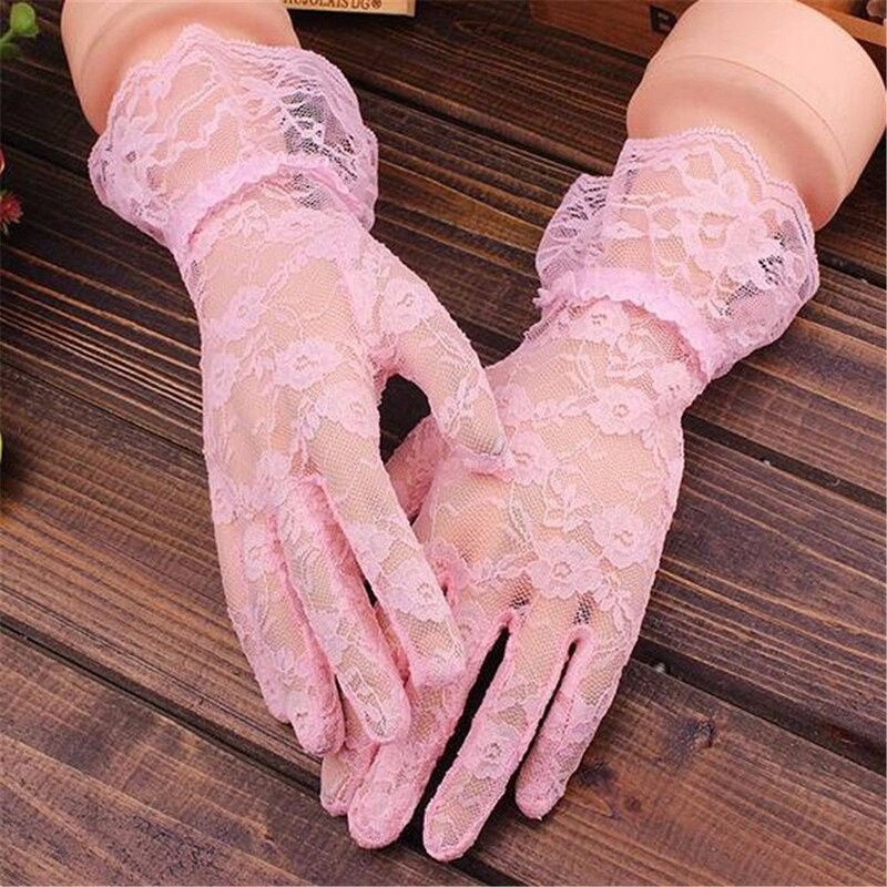 ™ஐblack White Red Fashion Women Lace Party Sexy Gloves Summer Full Finger Sunscreen Gloves For 9963