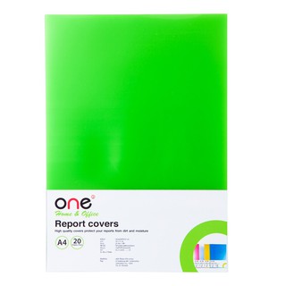 แผ่นพลาสติกทำปก A4 สีเขียว (20 แผ่น/แพ็ค) ONE Plastic sheet cover A4 green (20 sheets / pack) ONE