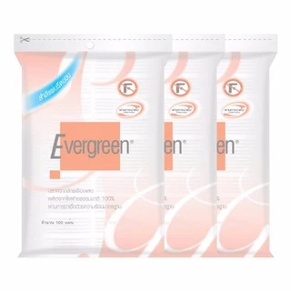[ทั้งหมด 3 แพ็ค] เอเวอร์กรีน สำลีแผ่นรีดขอบ 100 แผ่น EVERGREEN PRESSED EDGE COTTON PAD 100PCS. X3 PACK