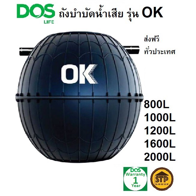DOS ถังบำบัดน้ำเสียDOS OK ขนาด 800, 1000, 1200, 1600, 2000ลิตร แถมฟรี!! ข้อต่อFlex หัวเชื้อจุลินทรีย์