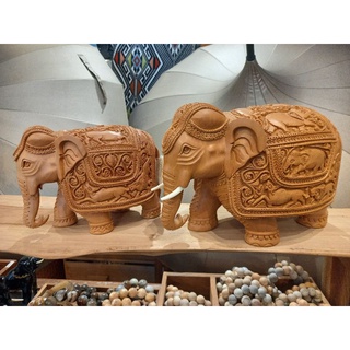 ช้างไม้แกะสลัก carved wood elephant ลายสัตว์ 🐘