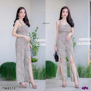 Jumpsuit จั้มสูทสายเดี่ยวอกติดกระดุม ปั้มเรียงสวย ช่วงกางเกงผ่าขาทั้ง 2 ข้าง เนื้อผ้าโฟร์เวย์สวย