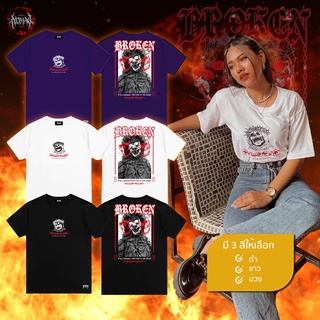 เสื้อยืด  Oversize ลายสตรีท BROKEN เสื้อผู้ชาย/ผู้หญิง ยืดคอกลมOversize เสื้อยืดคอกลม national tideแขนสั้นเสื้อยืด