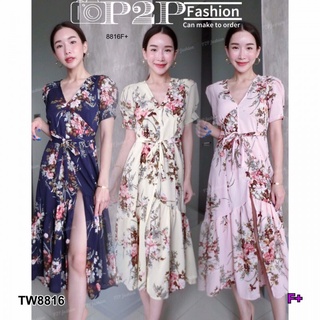 👗Pfashion [ส่งไว!!🚛] P8816  Maxi Dress คอวีลายดอก  Maxi Dress V-neck floral print