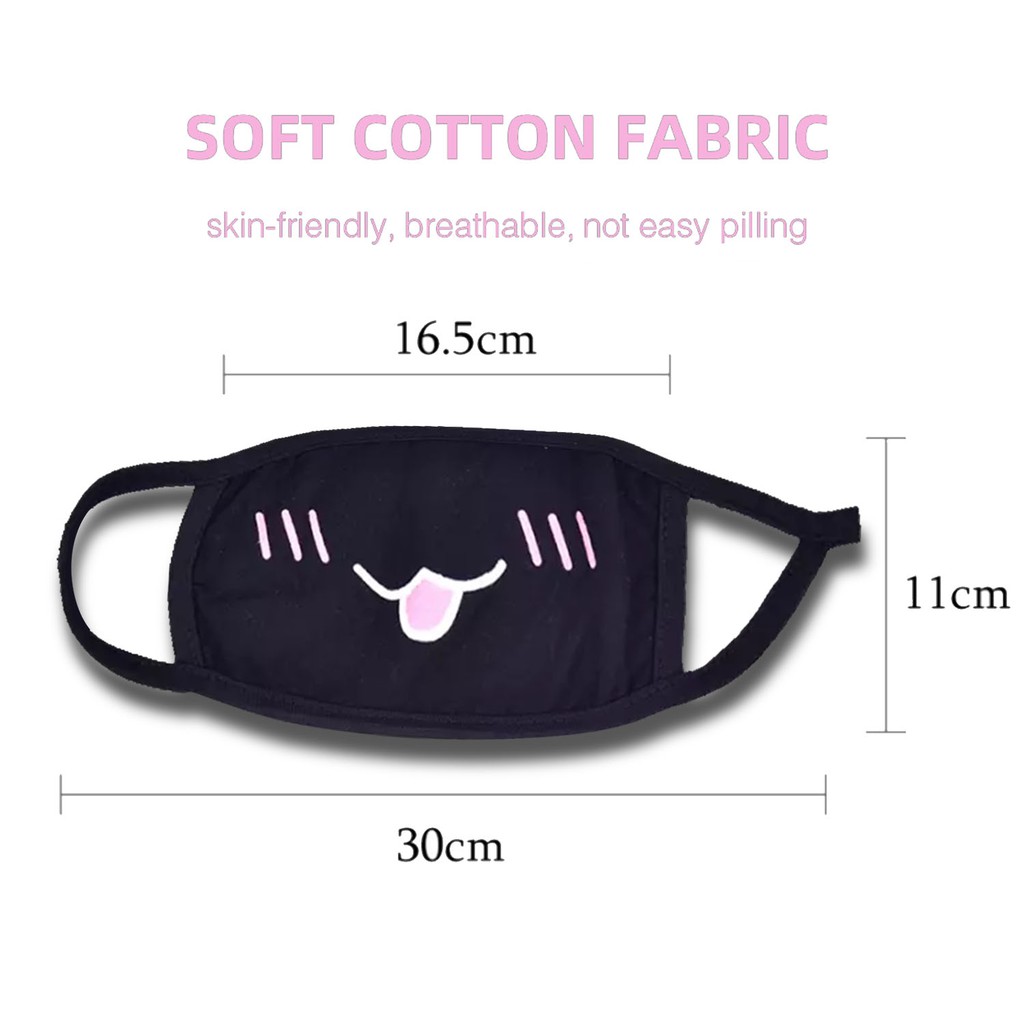 ผ้ากันฝุ่น ผ้าปิดจมูก แมส แฟนซี แฟชั่น cotton ลายน่ารัก สวย เท่ห์ การ์ตูน ลายปาก เขิน แมว ฟัน ยิ้ม ซักซ้ำได้ สีดำ