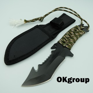 OKgroup FX001-NC Fixed Blade knife มีดพกพา มีดเดินป่า มีดมัลติฟังก์ชั่น ยาว22ซม. แถมซองไนลอนอย่างดี เล่มเดียวจบ