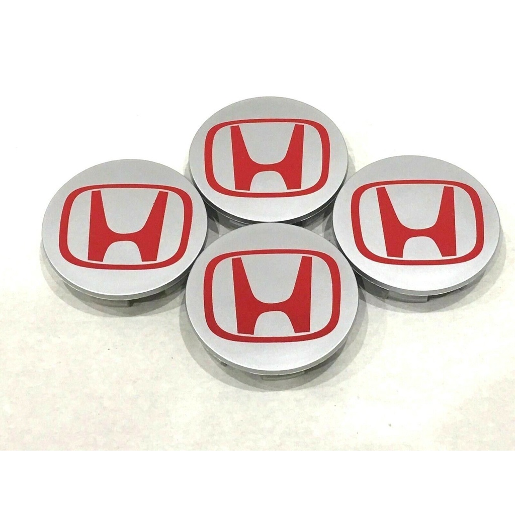 4pcs ป้ายล้อหมวกสําหรับ Honda Center Caps SILVER RED 2.75 "/69MM CRV Civic Fit Pilot Accord (H7)