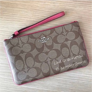 🌟พร้อมส่ง🌟 COACH LARGE WRISTLET IN SIGNATURE COATED CANVAS  กระเป๋าสตางค์หนังทั้งใบ มีสายคล้องแขน