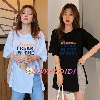 MIMI&amp;DIDI🔥เสื้อยืดแขนสั้นผู้หญิง👰พิมพ์ลายร่อง เวอร์ชั่นเกาหลีของ เสื้อยืด Oversized เสื้อผ้าหลวม-เสื้อสไตล์วิทยาลัย