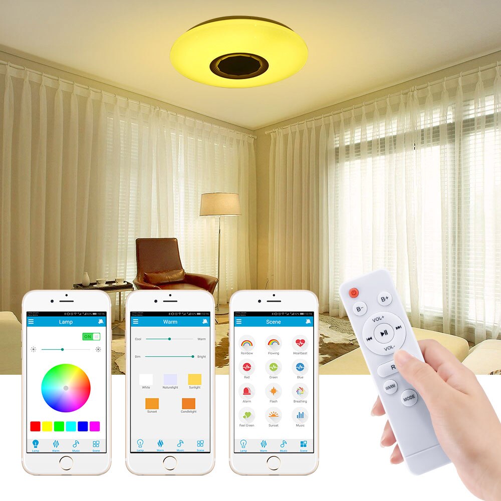 Led Ceiling Light Lamp 36W 60W RGB Flush Mount Round Music APP ...