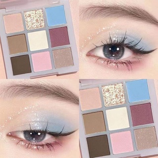 Secret blue nine-color eyeshadow palette / pure wind low saturation pearlescent / matte / fine flash / shimmer / student eyeshadow / misty polarized glitter eyeshadow palette อายแชโดว์