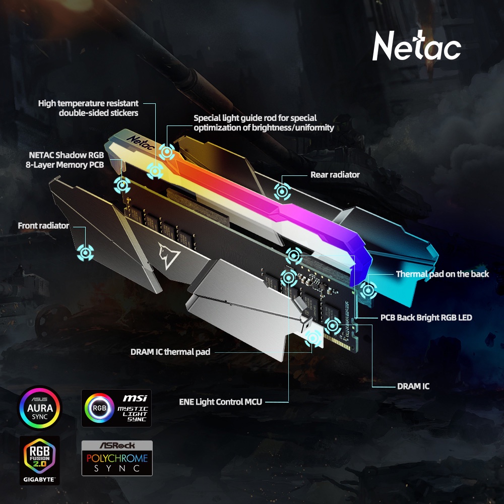 Netac DDR4 8gb 16gb ddr4 rgb RAM Memory ddr4 3200mhz 3600mhz XMP UDIMM ...