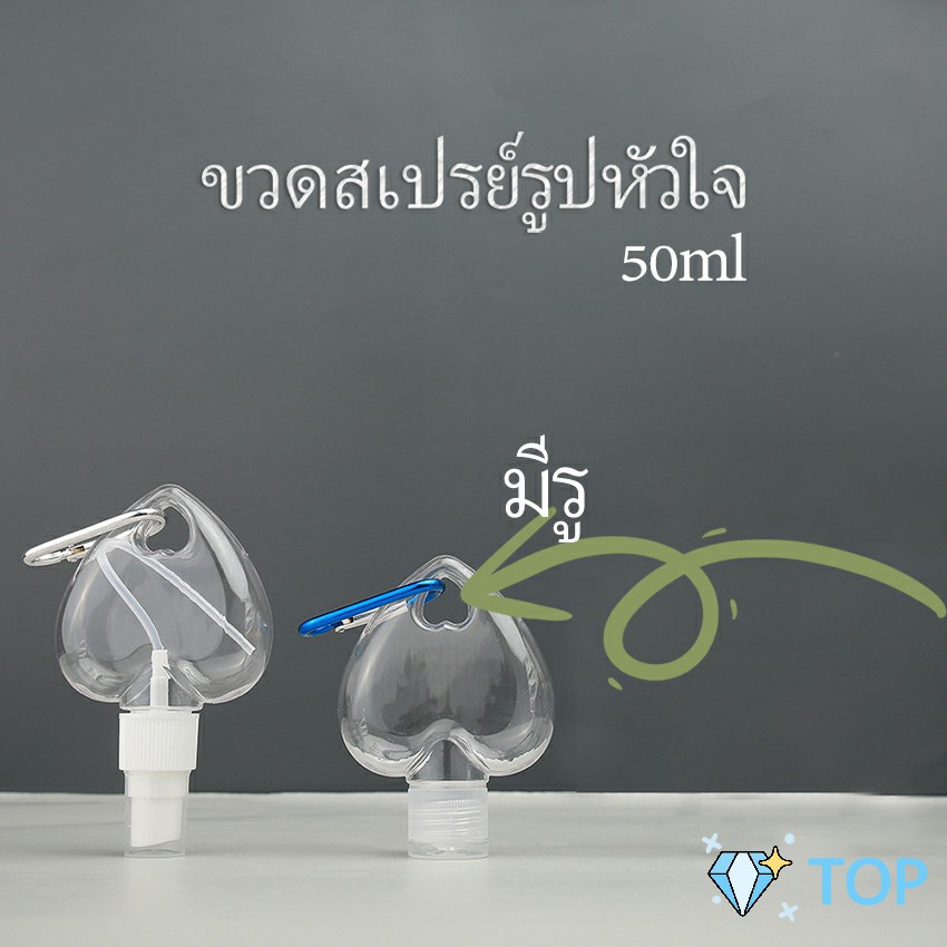 ขวดสเปรย์รูปหัวใจ พร้อมตะขอเกียว สะดวกพกพา หัวฉีด ขวดเจลล้างมือ Heart shaped spray bottle