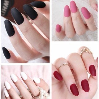 【With Glue】24 Pcs Fake Nails Matte Frosted Nail Patch Flase Nails Fake Nail Tools Nails Fakenails Marbling Press On Nails Nail Nailart