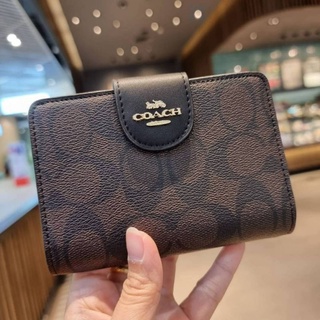 กระเป๋าสตางค์ Coach แท้💯 ใบสั้น สีน้ำตาล เข้ม ดำ ผู้หญิง กระเป๋าเงิน ใส่เหรียญ