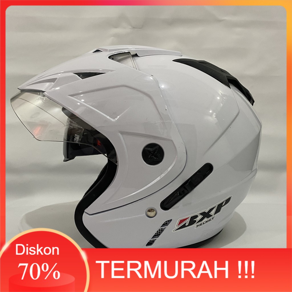 Putih 11.11 หมวกกันน็อค JP 7 Glossy White SNI ผู้ใหญ่ Plain Glossy White - แว่นสองตัว - กระบังหน้าคู่