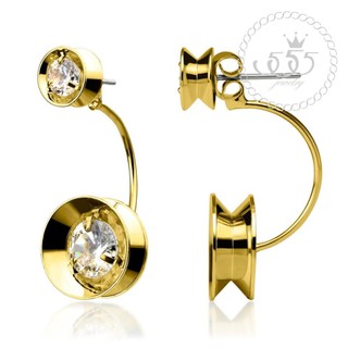 555jewelry ต่างหูสตั๊ดแฟชั่นประดับ CZ ดีไซน์แป้นกลม รุ่น MNC-BER049-B - Double-Sided stud earrings(BER2]