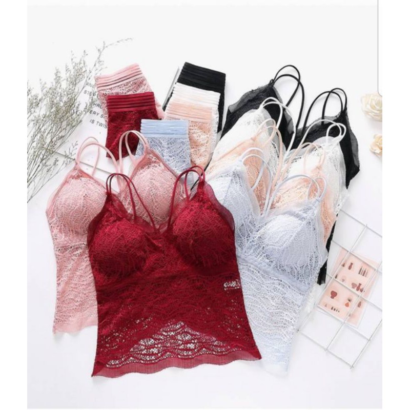 Bra Kaimook shop # 215 #Strapless bra บราลูกไม้ สายเดี่ยว 2เส้นไขว้สไตล์เกาหลี พร้อมส่ง