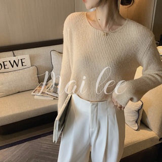 สเวตเตอร์ครอป รุ่น8A58 เสื้อไหมพรมแขนยาวตัวสั้น  เสื้อแฟชั่นกันหนาวผู้หญิง