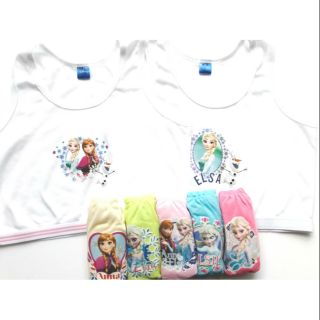 พร้อมส่งจ้า  !! เสื้อกล้ามเด็กผู้หญิงน่ารักๆแบบสั้นลายเอลซ่า 5ตัว+กางเกงในลายเอลซ่า5ตัว มีทั้งหมด3ไซส์ ราคาเซตละ 359 บาท