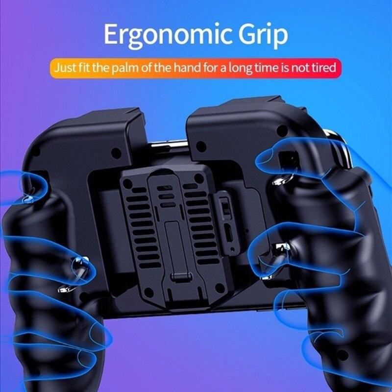 H9 Gamepad ด้ามจับพร้อมปุ่มยิง 4 ปุ่ม (แถมฟรีสายชาร์จ) แบตเตอรี่+พัดลมระบายอากาศ ด้ามจับ PUBG / Free Fire