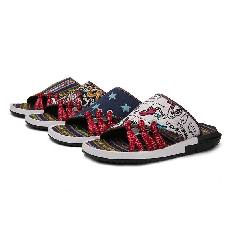 Magic Sticker Slippers สไตล์ชาติพันธุ์ฤดูร้อนเทรนด์เทรนด์การพักผ่อนชาว ...