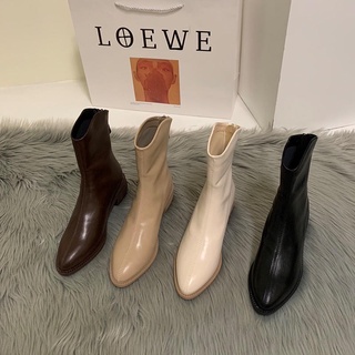 New พร้อมส่ง 👢 รองเท้าบูทข้อสั้นคลุมตาตุ่ม หนังPU นิ่มมากใส่สบาย ส้นสูง1.5นิ้ว