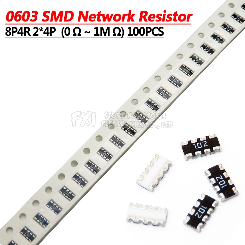 100 ชิ้น 0603 2*4 8P4R 2*4P 5% ตัวต้านทานเครือข่าย SMD อาร์เรย์ 0 โอห์ม ~ 910K 2K 2.2K 4.7K 10K 22K 
