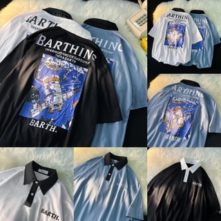 เสื้อโปโล ขนาดใหญ่ สไตล์เกาหลี สําหรับผู้ชาย เสื้อยืดลายการ์ตูน เสื้อโปโลแฟชั่นลำลอง เนื้อผ้านุ่ม ขายดี สไตล์เกาหลี 💥COD M-2XL💥