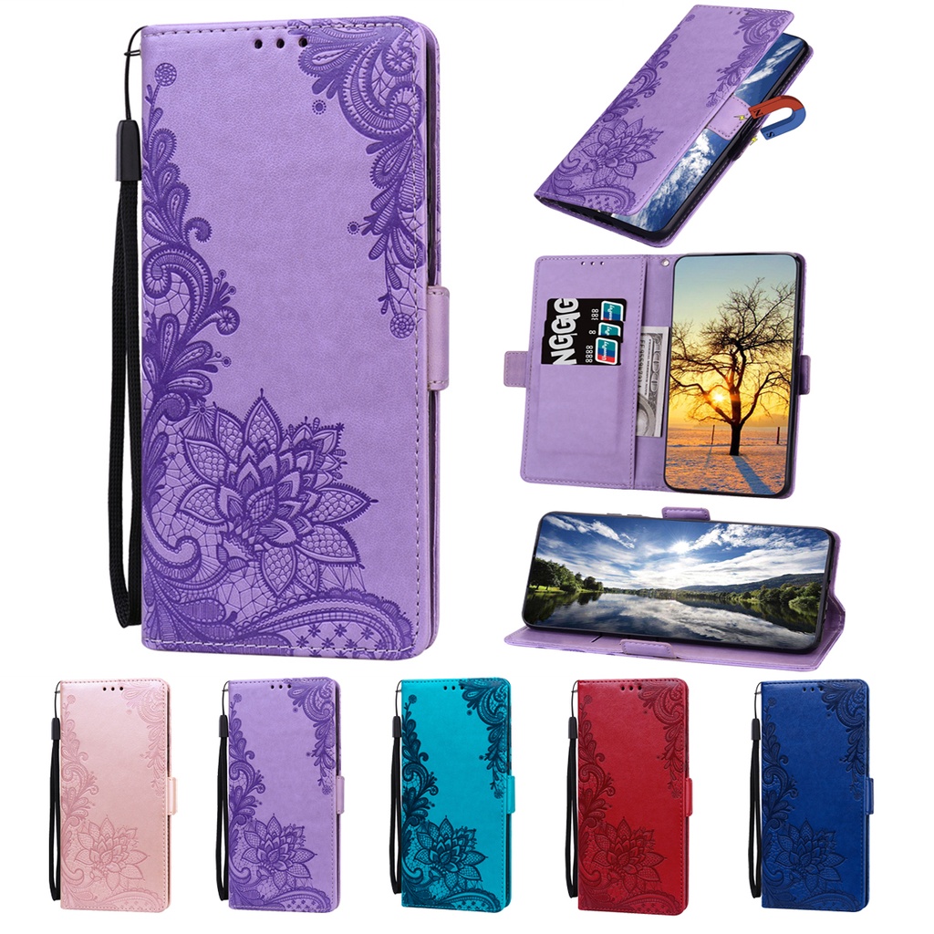 เคสโทรศัพท์มือถือหนัง ฝาพับ ลายลูกไม้ พร้อมช่องใส่บัตร ตั้งได้ สําหรับ Huawei Honor 90 Nova 9 8 8i 7 7i 6 se 5T 3i 2 2i Pro Plus Lite