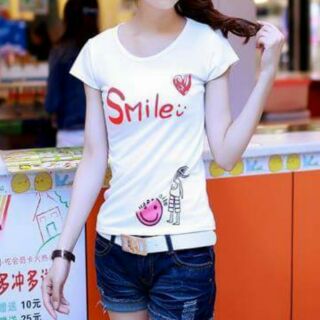 เสื้อยืด รัดรูป แขนสั้น ลาย smile