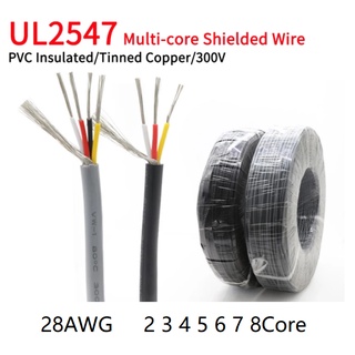 5M  UL2547 Signal Shielded Cable 28AWG PVC Insulated 2 3 4 5 6 7 8Cores Shielded Wires Tinned Copper Cable Multicores Shielded Wire