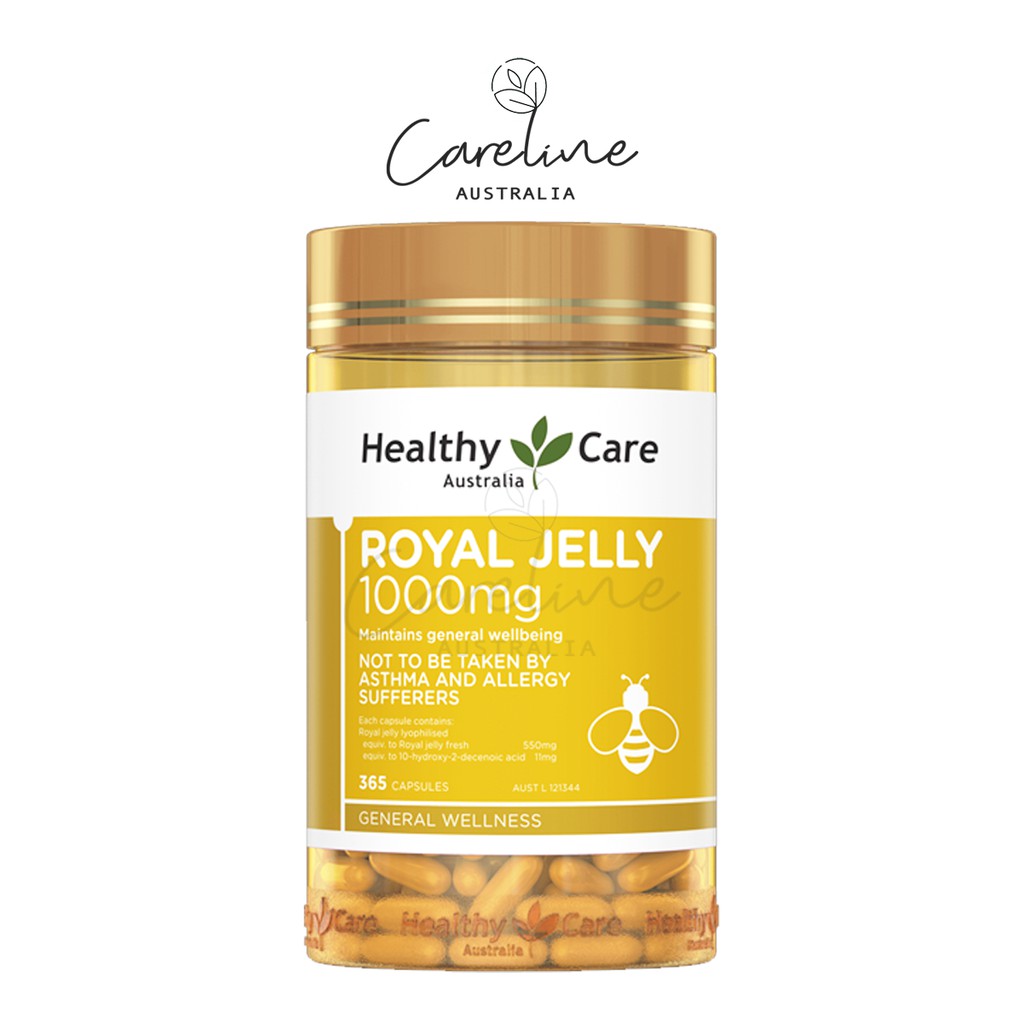 แพคเกจใหม่! Healthy Care Royal Jelly 1000 mg 365 Capsules นมผึ้ง เข้มข้น นำเข้าจากออสเตรเลีย