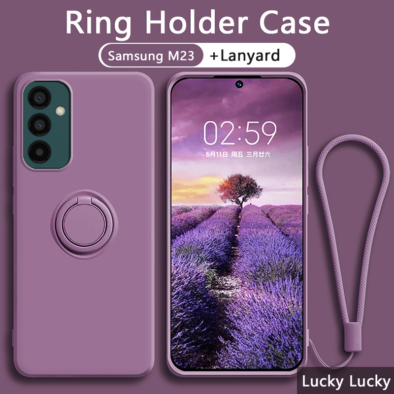 เคส Samsung M23 M52 M22 M32 M52 M51 สุดหรู Case เคสซิลิโคนเหลวพร้อมที่ใส่แหวนแม่เหล็กเชือกเส้นเล็กฟรีสำหรับ Galaxy ที่วางแหวนที่วางฝาครอบสายคล้องเชือกผู้ถือแม่เหล็ก – โปรปัง