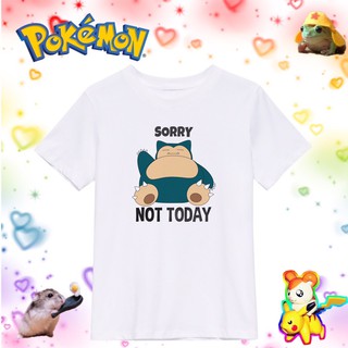 คอตต้อนคอกลมTshirt Pokemon x Snorlax เสื้อยืดบวกอ้างขอโทษไม่วันนี้ moody Cotton tops baju budak gamer viral tee เด็ก pik