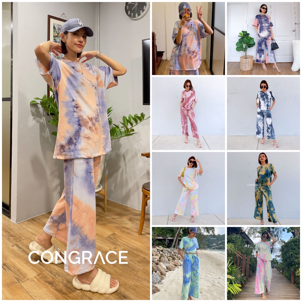 [SET-ขายาว] ชุดเซ็ตมัดย้อมผ้าเกาหลี เสื้อ+ขายาว (2ชิ้น) ผ้านุ่มมาก สีสวย ใส่สบาย ชุดเซตเที่ยวทะเล
