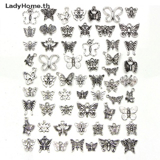 Ladyhome จี้รูปผีเสื้อ สีเงิน สไตล์ทิเบตวินเทจ 60 ชิ้น/ชุด สําหรับทําเครื่องประดับ DIY