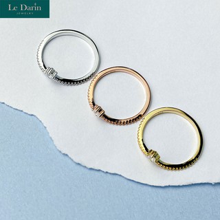Le Darin แหวนเงินแท้925 ประดับเพชรเม็ดใหญ่ ตัวเรือนชุบทองคำขาวเกรดพรีเมี่ยม น่ารัก มินิมอล สไตล์เกาหลี แหวนแฟชั่น