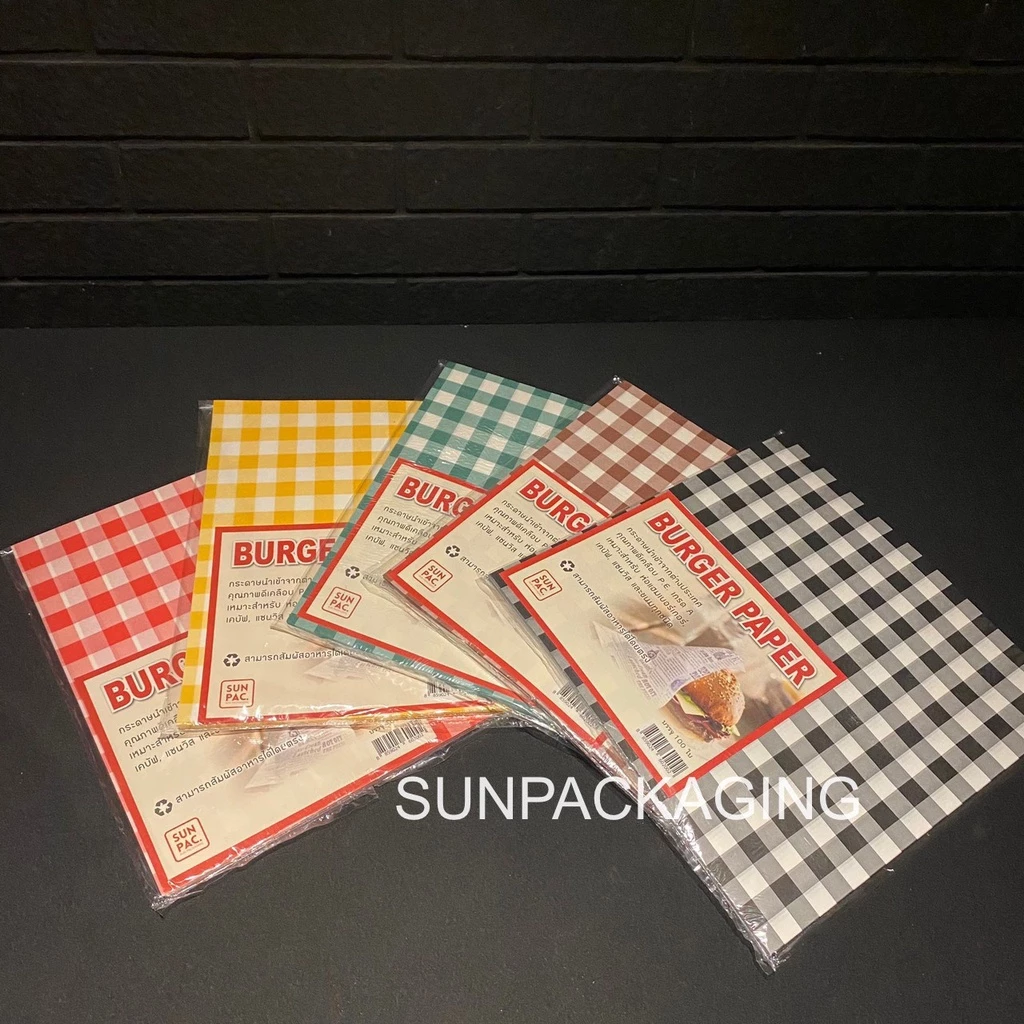 กระดาษห่อเบอร์เกอร์ (Burger paper) #ลายสก๊อต ขนาด 12x12 นิ้ว(100ใบ/แพ็ค)-food grade