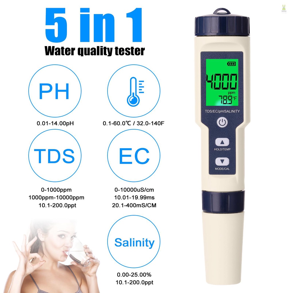 5in1 TDS EC PH SALT TEMP meter เครื่องวัดคุณภาพน้ำ เครื่องวัดสภาพน้ำ วัดความเค็ม water quality tester meter