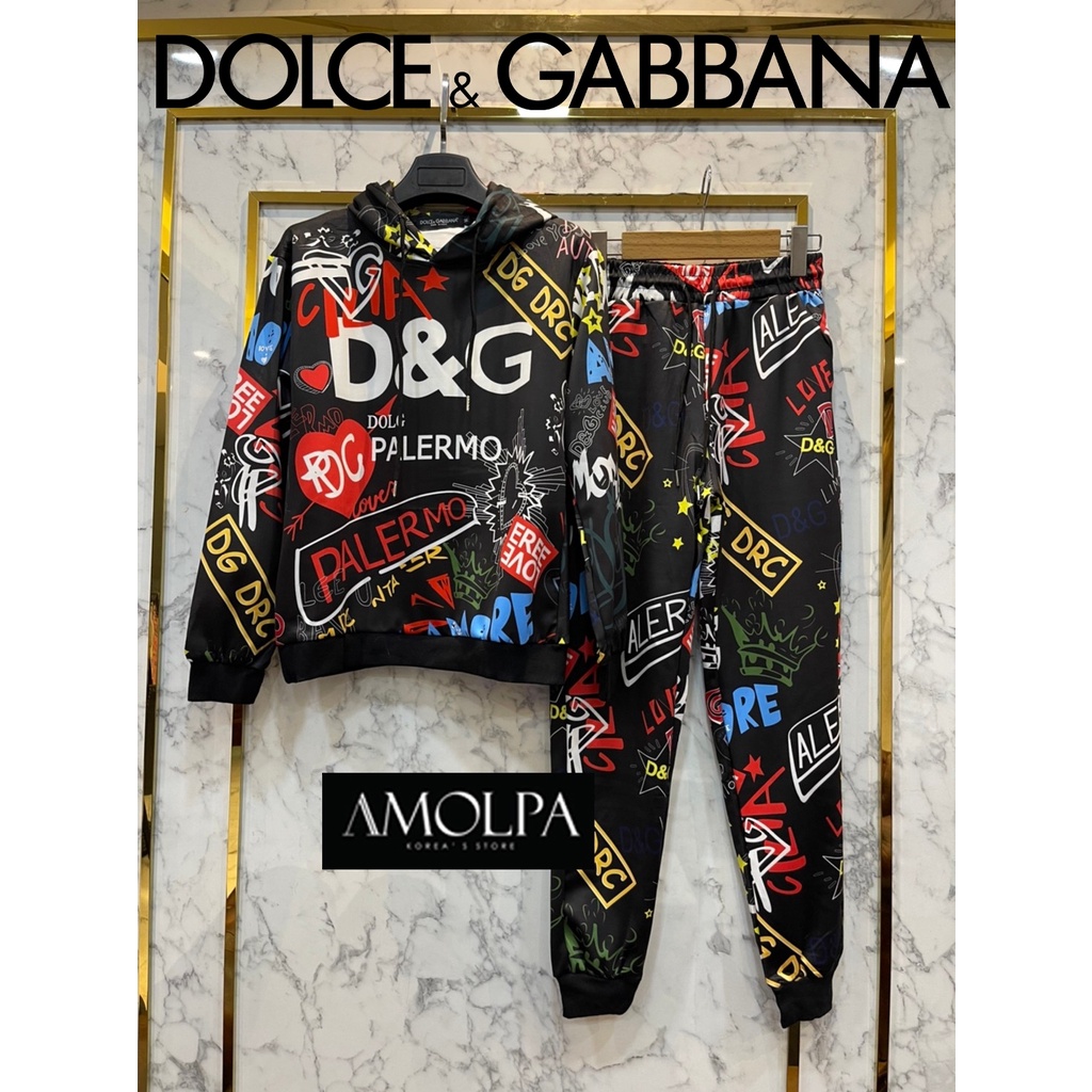 ชุดเข้าSet เสื้อ+กางเกง DOLCE&GABBANA  คอลเลคชั่นใหม่ ตัวเสื้อเป็น HOODIE ทอลายทั่วตัว พร้อมกางเกง ผ