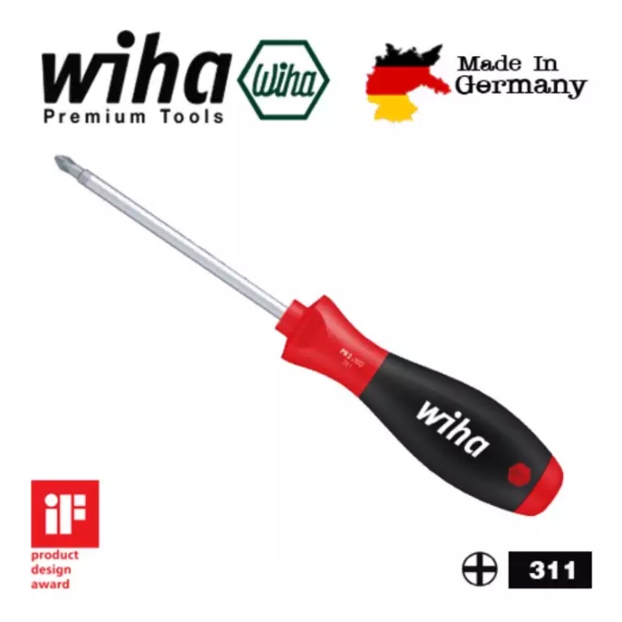 Wiha ไขควงปากแฉก รุ่น 311 ด้ามนิ่ม ดำ-แดง งานหนัก No.27757 ขนาด PH1 x 211mm. คุณภาพสูง จากเยอรมนี