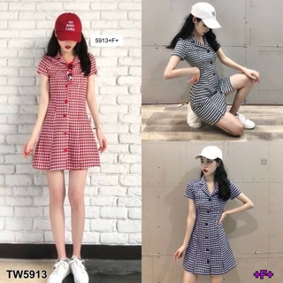 เดรสเชิ้ตลายสก็อตผูกเอวหน้า-หลัง MM5913 Plaid shirt dress with tie front and backPlaid shirt dress with tie front and ba