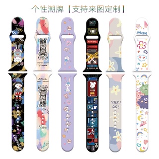 สายนาฬิกาข้อมือซิลิโคน พิมพ์ลายการ์ตูน แฟชั่น สําหรับ Apple Watch IWatch Series 7 6 5 4 3 2 1 SE 38 40 41 มม. 42 44 45 มม.